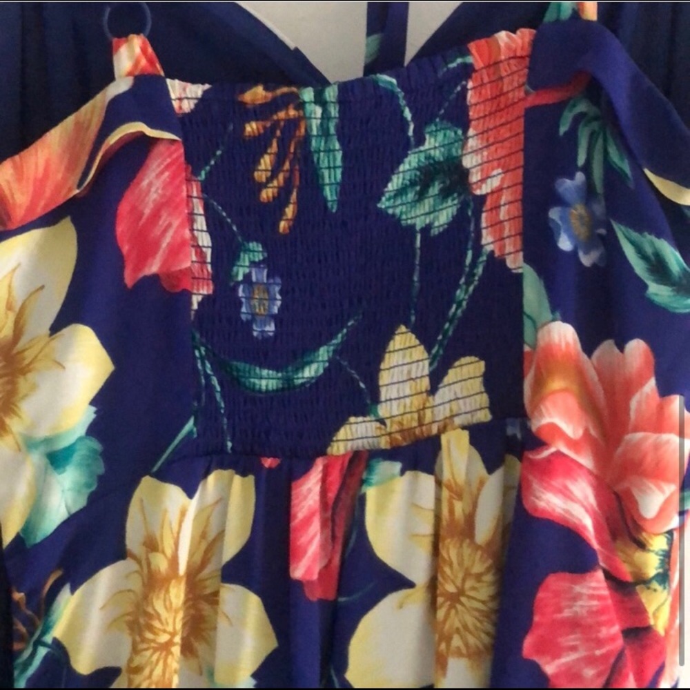 Anthropologie Navy Floral Midi Halter Dress - Picture 3 of 4